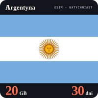 Karta eSIM Internet Argentyna 20 GB na 30 dni - bez rejestracji