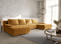 Żółty Narożnik z Funkcją Spania 350x185cm VERONA U IT -Różne Kolory Sztruks