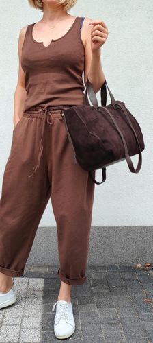 Torebka shopper zamszowa Vera Pelle skóra czekoladowa na Arena.pl