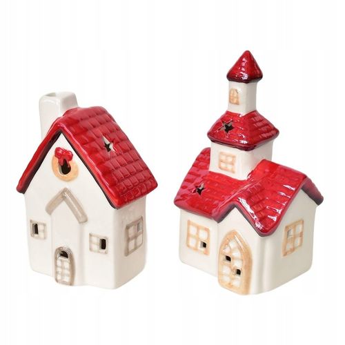 Kościół 16 cm i domek 13 cm ceramiczny z oświetleniem LED, zestaw 2 szt. na Arena.pl