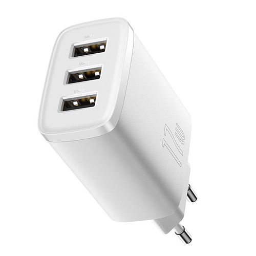 ładowarka sieciowa baseus compact quick charger, 3x usb, 17w (biała) na Arena.pl