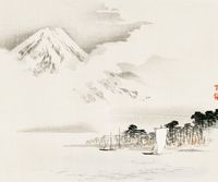 Plakat 60x50cm View of Mount Fuji, Kōno Bairei Japoński Vintage do Salonu