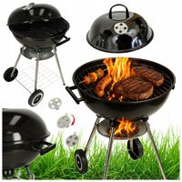 GRILL WĘGLOWY OGRODOWY OKRĄGŁY PRZENOŚNY Z POKRYWĄ NA BRYKIET RUSZT KÓŁKA