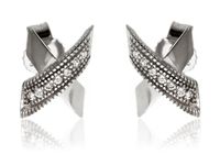 Delikatne rodowane srebrne kolczyki krzyżyk litera X białe cyrkonie srebro 925 K2828