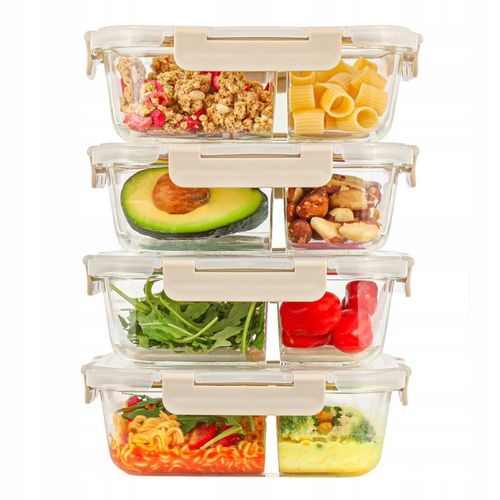 4 x Pojemniki szklane dzielone z przegrodami i uszczelką LUNCH BOX zestaw na Arena.pl