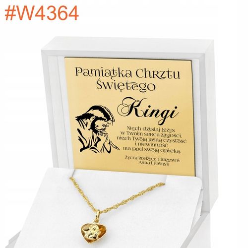 Złoty Łańcuszek Medalik Serce 585 z Grawerem Pamiątka Chrztu Świętego na Arena.pl