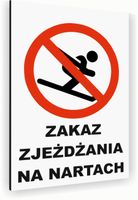 Tabliczka znak informacyjny 40x30 Biała ZAKAZ ZJEŻDŻANIA NA NARTACH Dibond