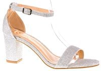 Sandały na obcasie słupku 7 cm. srebrne brokatowe Rozmiar obuwia - 40