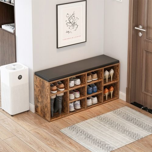 Szafka na buty z siedziskiem brąz retro do przedpokoju schowek pojemna loft na Arena.pl