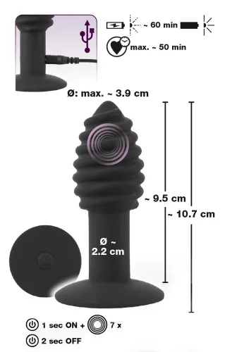 black velvets twist plug z wibracją 10 cm, silikonowy, rowkowany na Arena.pl