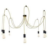 Lampa Wisząca Pająk 7 Złoto Czarny Mat Ze Złotym Przewodem E27