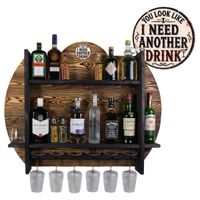 Drewniany barek na ścianę półka barowa ścienna na alkohol i kieliszki – barek wiszący loft vintage BURNED Another Drink