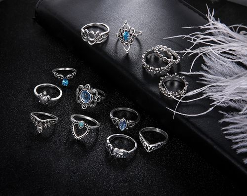 Srebrny ZESTAW PIERŚCIONKÓW RETRO PUNK BOHO 76 na Arena.pl