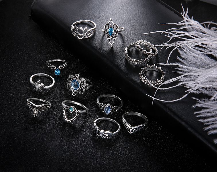 Srebrny ZESTAW PIERŚCIONKÓW RETRO PUNK BOHO 76 zdjęcie 4