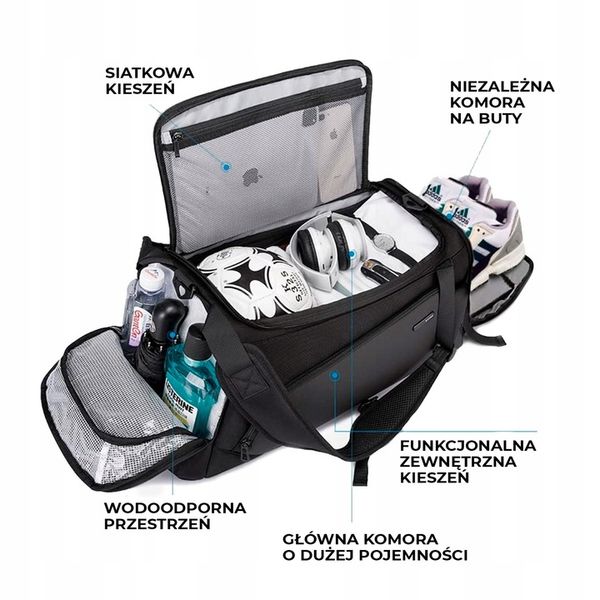 TORBA SPORTOWA podróżna z przegrodą na buty z funkcją PLECAKA 2w1 zdjęcie 10