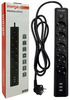 PRZEDŁUŻACZ LISTWA ZASILAJĄCA 5 GNIAZD 3m 4x ŁADOWARKA USB 3x1,5MM² LED