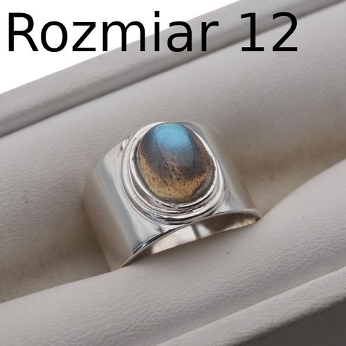 Pierścionek sygnet - Labradoryt owalny i srebro 12 (Średnica wewnętrzna 16,33 mm) na Arena.pl