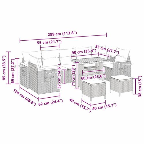 Zestaw Sof na Ogród 10 pcs Czarny i kremowy 90 x 55 x 71 cm na Arena.pl