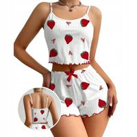 PIŻAMA DAMSKA SEXY BIELIZNA PIŻAMKA KOMPLET KOSZULKA NOCNA SPODENKI W SERCA