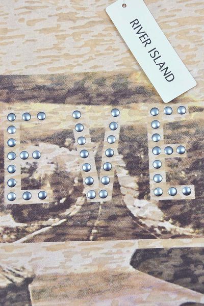 Piaskowa Bluzka z Nadrukiem - 34 / XS zdjęcie 4