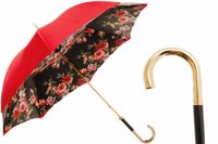 PASOTTI Parasol 93cm Czerwony Róże Podwójny Mosiądz Złoty LUX