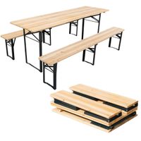 ZESTAW PIKNIKOWY BAROWY DREWNIANY STÓŁ I 2 ŁAWKI SKŁADANY