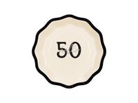 Talerzyki papierowe kremowe z czarnym brzegiem Hello 50, 6 szt.