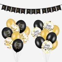Balonowy zestaw sylwestrowy z czarnym banerem balony dekoracje na sylwestra sylwester