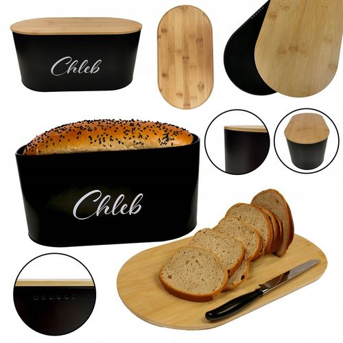 CHLEBAK POJEMNIK NA PIECZYWO Z POKRYWĄ DESKĄ DO KROJENIA CZARNY CH01 na Arena.pl