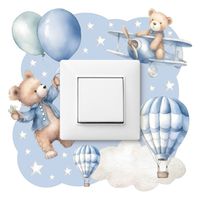 Naklejka Pod Włącznik Misie Balony Gwiazdki Chmurki Dla Dzieci 20cm x 20cm