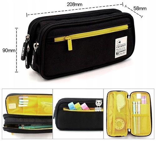 Piórnik dwukomorowy szkolny duży szkoła saszetka  C1_7_Czarny na Arena.pl