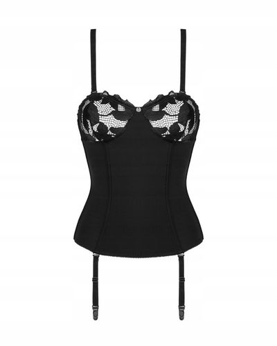 Zmysłowy Gorset Elastyczny z Fiszbinami i Koronką Editya M/L Czarny na Arena.pl