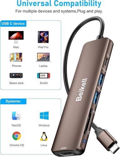 Beikell USB C Hub 6-w-1 USB C Multiport Adapter z 4K HDMI 100W PD na Arena.pl
