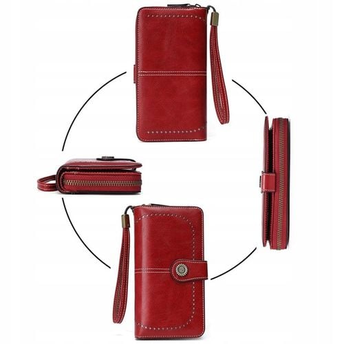 PORTFEL SKÓRZANY DAMSKI CZERWONY RFID ELEGANCKI FUNKCJONALNY POJEMNY na Arena.pl