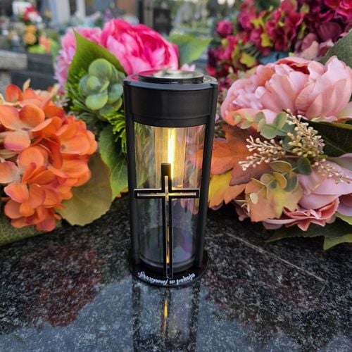 ZNICZ SOLARNY LED LAMPION NA GRÓB STATUETKA NA CMENTARZ Z KRZYŻEM na Arena.pl