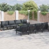 Zestaw Sof na Ogród z poduszką 9 pcs Czarny Stal