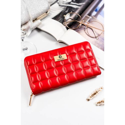 czerwony portfel damski ze skóry ekologicznej z pikowanym panelem - rovicky na Arena.pl