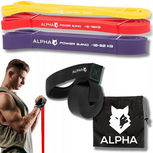 Zestaw 3 Gum Oporowych do Ćwiczeń z Uchwytem Gratis - Power Band ALPHA na Arena.pl