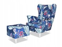 Fotel uszak ARI PRINT z podnóżkiem skandynawski Family Meble niebieski