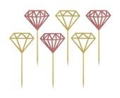 Pikery do babeczek Diamenty różowe złote 6szt.