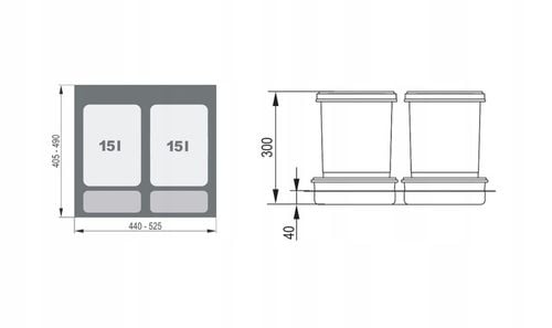Pojemnik na odpady PRAKTIKO 60 podwójny (2x15l) tworzywo sztuczne na Arena.pl