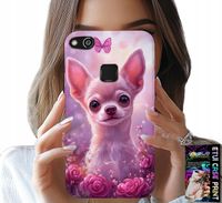 ETUI DO HUAWEI P9 LITE 2016 - SŁODKA CHIHUAHUA NA RÓŻOWYM TLE KWIATAMI