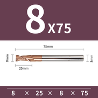 Frez 2-ostrzowy VHM do stali 55 HRC - TiSiN Rozmiar: Ø8x25x8Dx75L