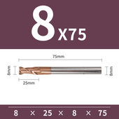 Frez 2-ostrzowy VHM do stali 55 HRC - TiSiN Rozmiar: Ø8x25x8Dx75L