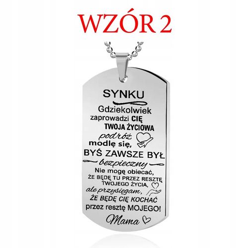 Nieśmiertelnik DLA SYNA z GRAWEREM męski prezent od Mamy Taty GRAWER GRATIS na Arena.pl
