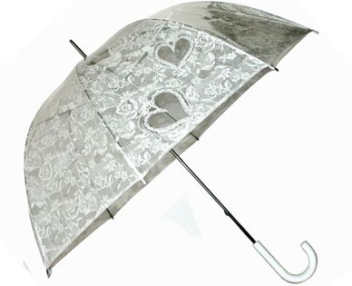 Przezroczysta głęboka parasolka damska w koronkowy wzór