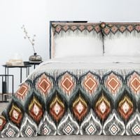 Pościel satynowa NIKA 200x220 białą wielokolorowa geometria etno