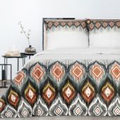 Pościel satynowa NIKA 200x220 białą wielokolorowa geometria etno