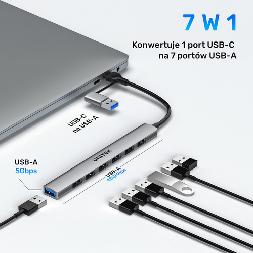 Unitek Hub USB-A/C 7w1 USB A z adapterem USB A 5 Gbps na Arena.pl