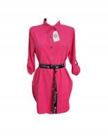 Hit Elegancka Włoska Koszula Tunika Z Ozdobnym Paskiem Różowa